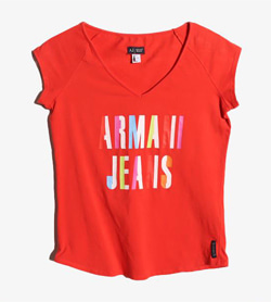 ARMANI JEANS - 아르마니 진스 코튼 브이넥 티셔츠   Women S